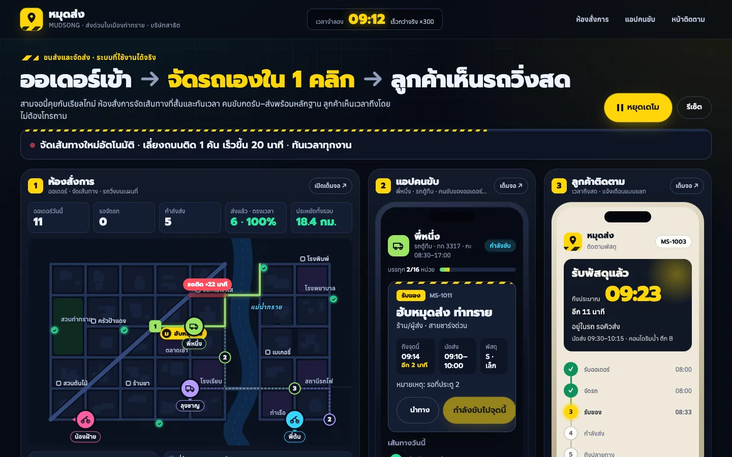หน้าจอระบบจัดรถส่งของในเมือง