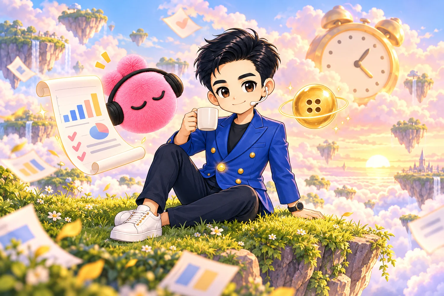 ยามเช้า dot สีชมพูนำรายงานมาส่งพี่ง้วงที่นั่งจิบกาแฟ